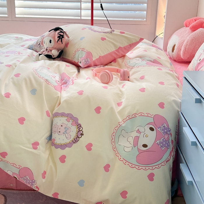 91家纺网 家纺一手货源 找家纺 昔可家纺 2024新款全棉印花四件套 粉心蒂蒂