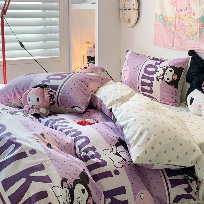 91家纺网 家纺一手货源 找家纺 昔可家纺 2024新款全棉印花四件套 字母库洛米