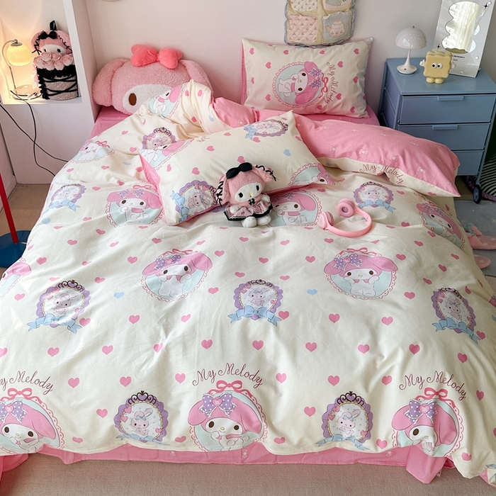 91家纺网 家纺一手货源 找家纺 昔可家纺 2024新款全棉印花四件套 粉心蒂蒂