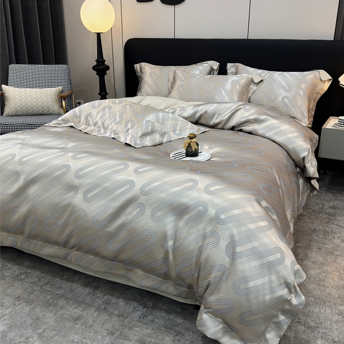 91家纺网 家纺一手货源 找家纺 三沁2024网红直播爆款全棉高精密色织贡缎提花镂空系列四件套 莫比乌斯