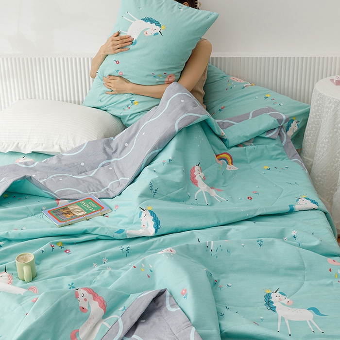 91家纺网 家纺一手货源 找家纺 莱宁被业 2024新款全棉宽幅喷气印花夏被 独角兽