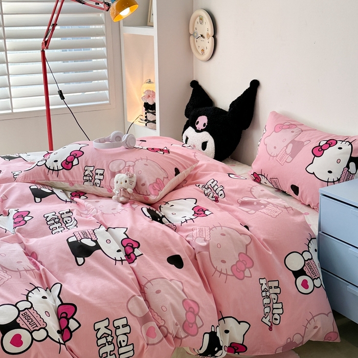 91家纺网 家纺一手货源 找家纺 昔可家纺 2024新款全棉印花四件套 萌萌kitty酱