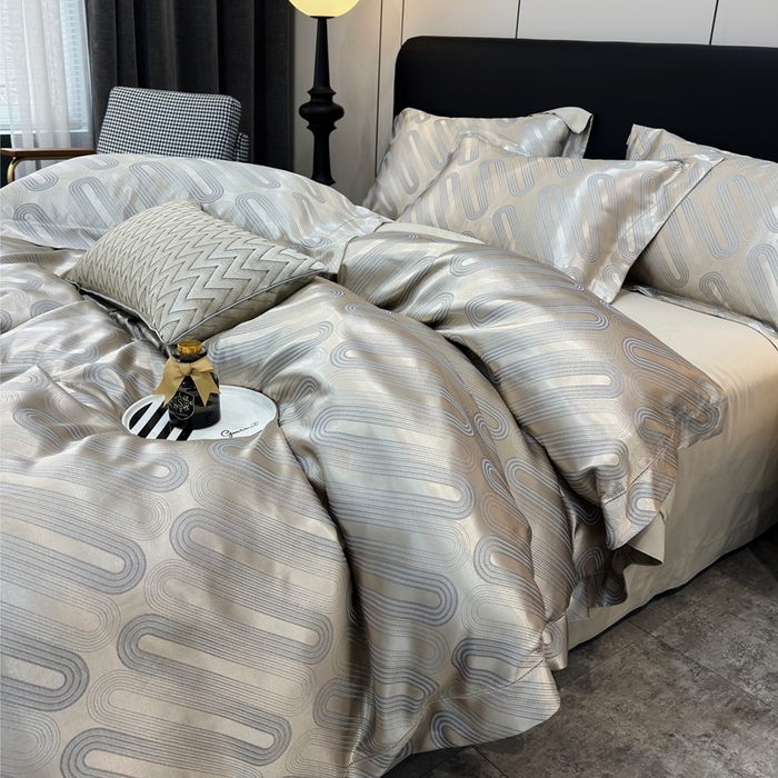 91家纺网 家纺一手货源 找家纺 三沁2024网红直播爆款全棉高精密色织贡缎提花镂空系列四件套 莫比乌斯