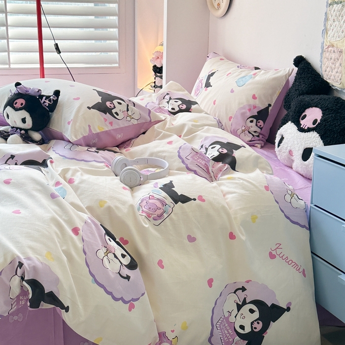 91家纺网 家纺一手货源 找家纺 昔可家纺 2024新款全棉印花四件套 棒棒糖库洛米