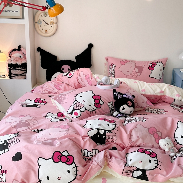 91家纺网 家纺一手货源 找家纺 昔可家纺 2024新款全棉印花四件套 萌萌kitty酱