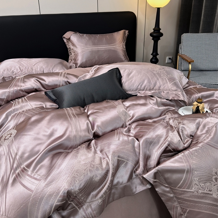 91家纺网 家纺一手货源 找家纺 三沁2024网红直播爆款全棉高精密色织贡缎提花镂空系列四件套 华光溢彩