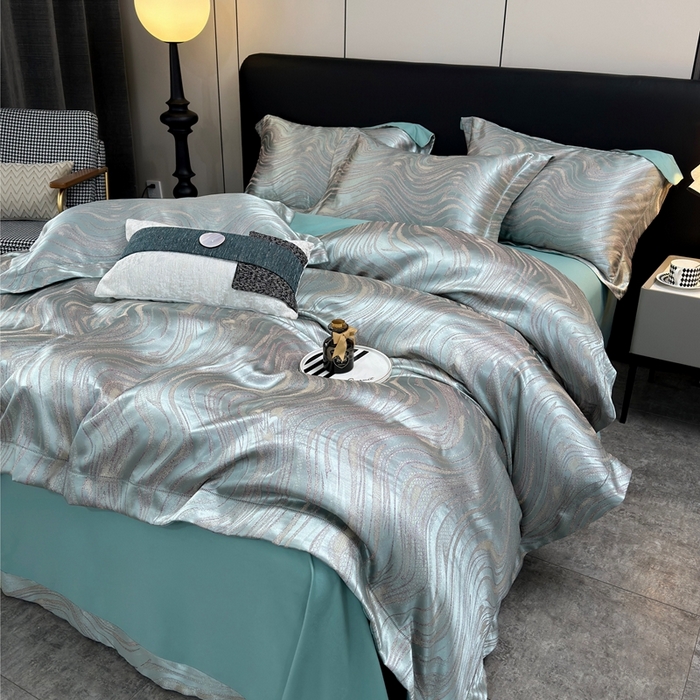 91家纺网 家纺一手货源 找家纺 三沁2024网红直播爆款全棉高精密色织贡缎提花镂空系列四件套 流金岁月