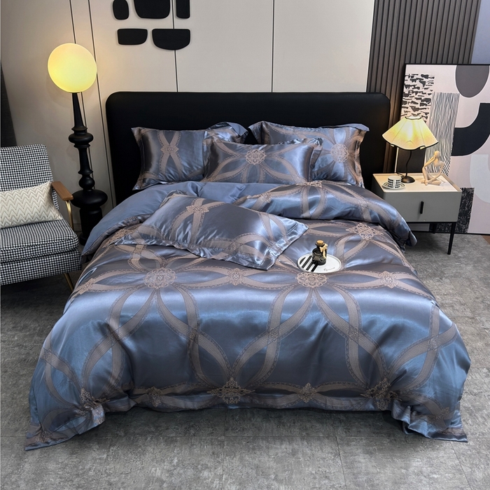 91家纺网 家纺一手货源 找家纺 三沁2024网红直播爆款全棉高精密色织贡缎提花镂空系列四件套 海蓝之谜