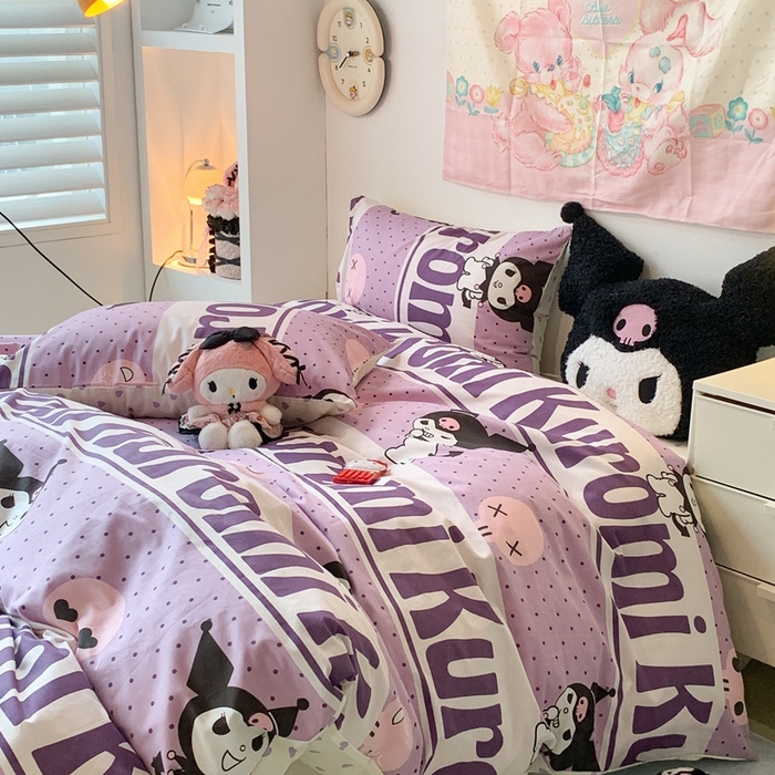 91家纺网 家纺一手货源 找家纺 昔可家纺 2024新款全棉印花四件套 字母库洛米