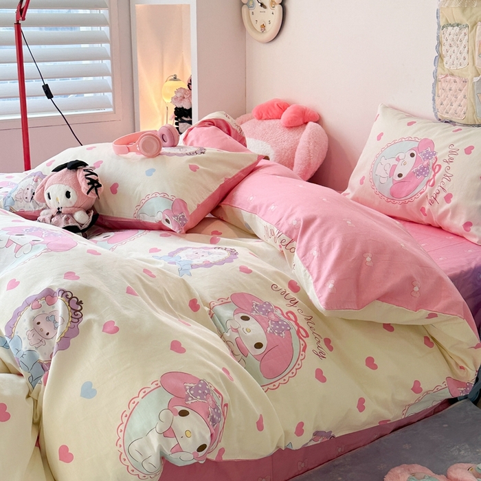 91家纺网 家纺一手货源 找家纺 昔可家纺 2024新款全棉印花四件套 粉心蒂蒂