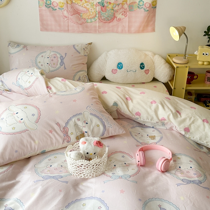 91家纺网 家纺一手货源 找家纺 昔可家纺 2024新款全棉印花四件套 蝴蝶结玉桂