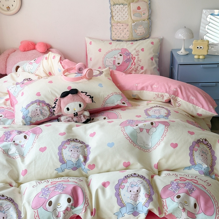 91家纺网 家纺一手货源 找家纺 昔可家纺 2024新款全棉印花四件套 粉心蒂蒂