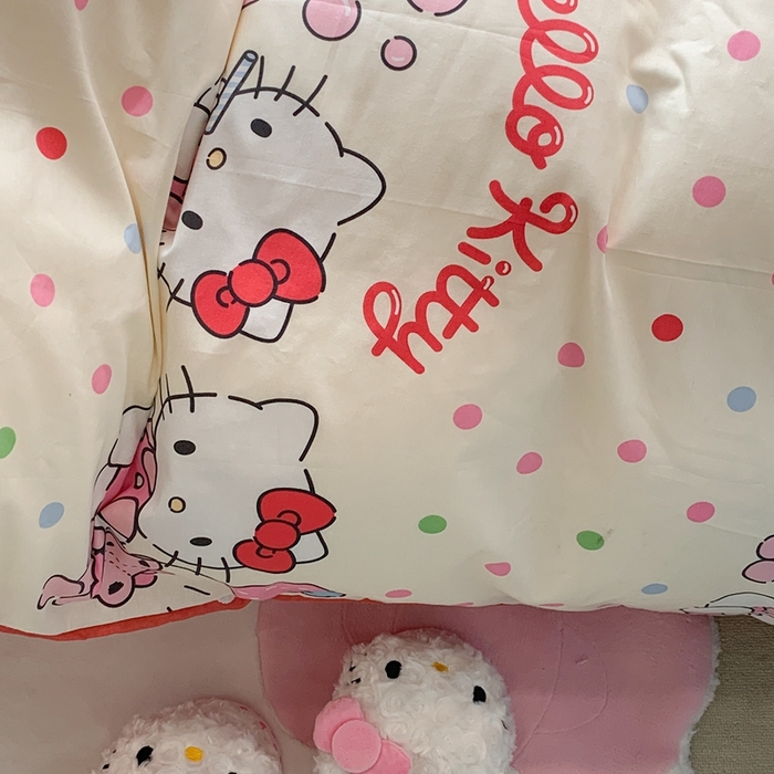 91家纺网 家纺一手货源 找家纺 昔可家纺 2024新款全棉印花四件套 波点凯蒂猫