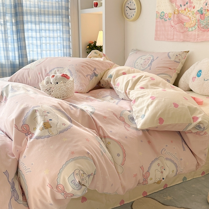 91家纺网 家纺一手货源 找家纺 昔可家纺 2024新款全棉印花四件套 蝴蝶结玉桂