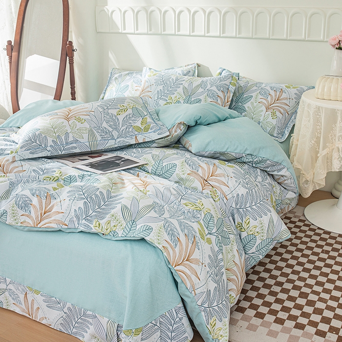 91家纺网 家纺一手货源 找家纺 喜四方 2024新款全棉磨毛纯棉印花四件套 清风恋影-蓝