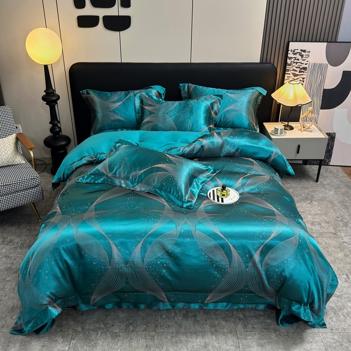 91家纺网 家纺一手货源 找家纺 三沁2024网红直播爆款全棉高精密色织贡缎提花镂空系列四件套 星辰大海