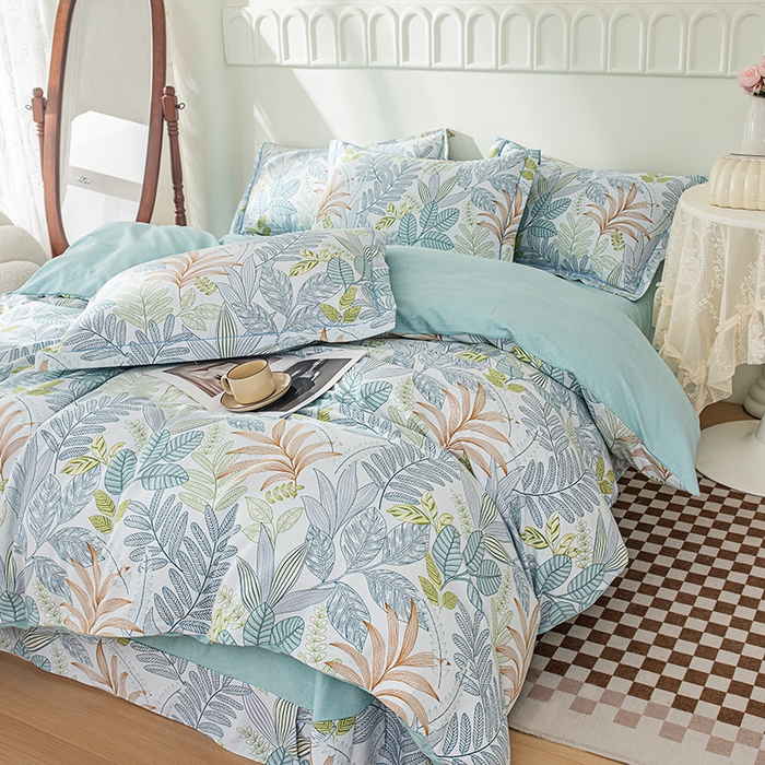 91家纺网 家纺一手货源 找家纺 喜四方 2024新款全棉磨毛纯棉印花四件套 清风恋影-蓝