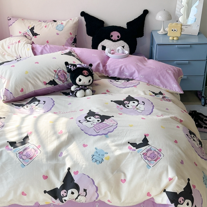 91家纺网 家纺一手货源 找家纺 昔可家纺 2024新款全棉印花四件套 棒棒糖库洛米