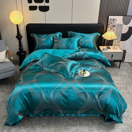 91家纺网 家纺一手货源 找家纺 （总）三沁 2024网红直播爆款全棉高精密色织贡缎提花镂空系列四件套