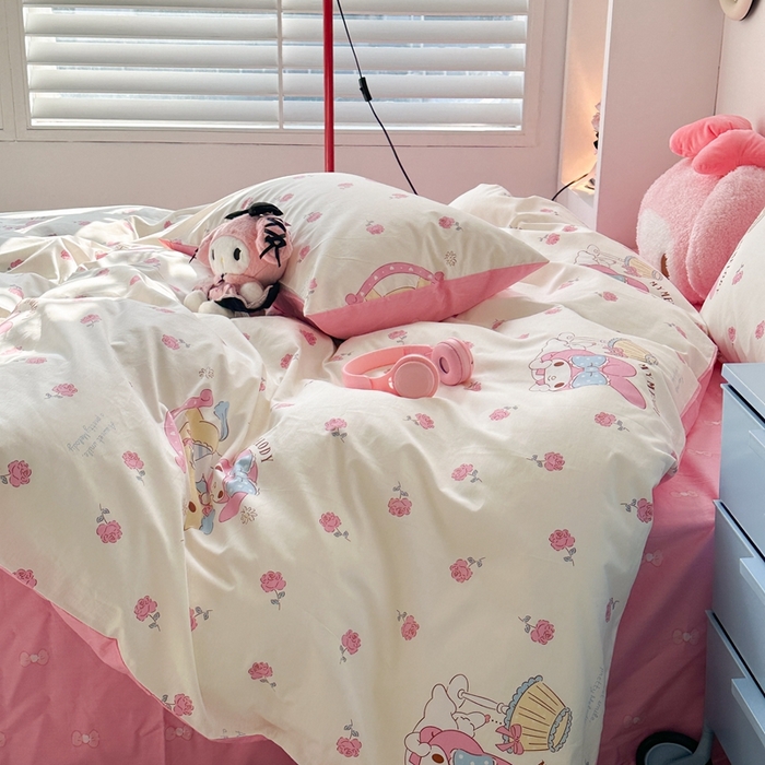 91家纺网 家纺一手货源 找家纺 昔可家纺 2024新款全棉印花四件套 小玫瑰美乐蒂