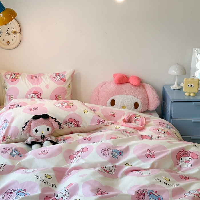 91家纺网 家纺一手货源 找家纺 昔可家纺 2024新款全棉印花四件套 樱桃粉心美乐蒂