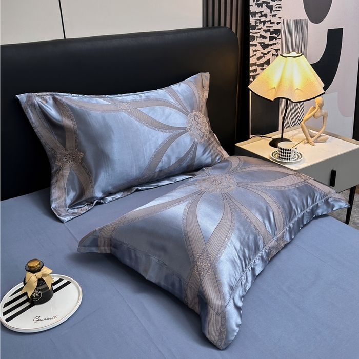 91家纺网 家纺一手货源 找家纺 三沁2024网红直播爆款全棉高精密色织贡缎提花镂空系列四件套 海蓝之谜