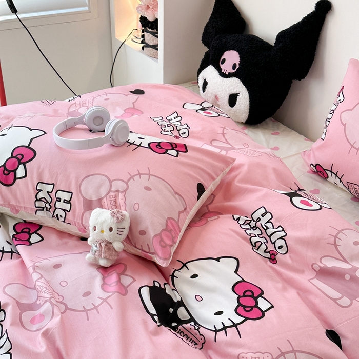 91家纺网 家纺一手货源 找家纺 昔可家纺 2024新款全棉印花四件套 萌萌kitty酱