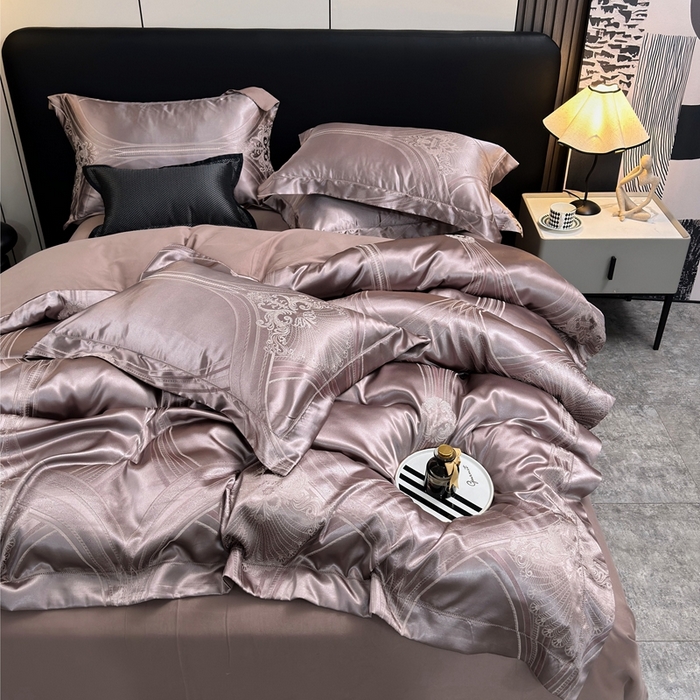 91家纺网 家纺一手货源 找家纺 三沁2024网红直播爆款全棉高精密色织贡缎提花镂空系列四件套 华光溢彩