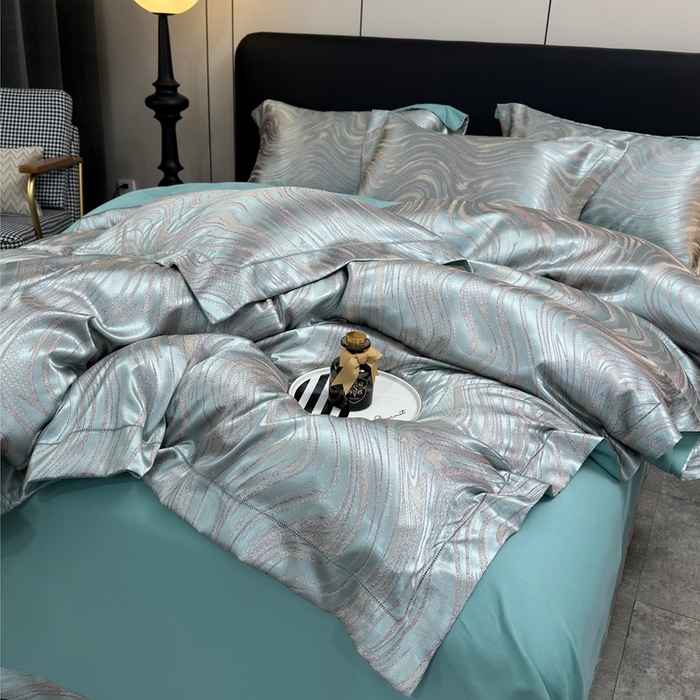 91家纺网 家纺一手货源 找家纺 三沁2024网红直播爆款全棉高精密色织贡缎提花镂空系列四件套 流金岁月