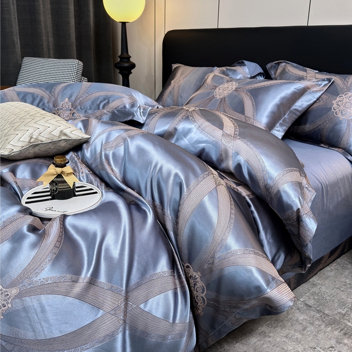 91家纺网 家纺一手货源 找家纺 三沁2024网红直播爆款全棉高精密色织贡缎提花镂空系列四件套 海蓝之谜