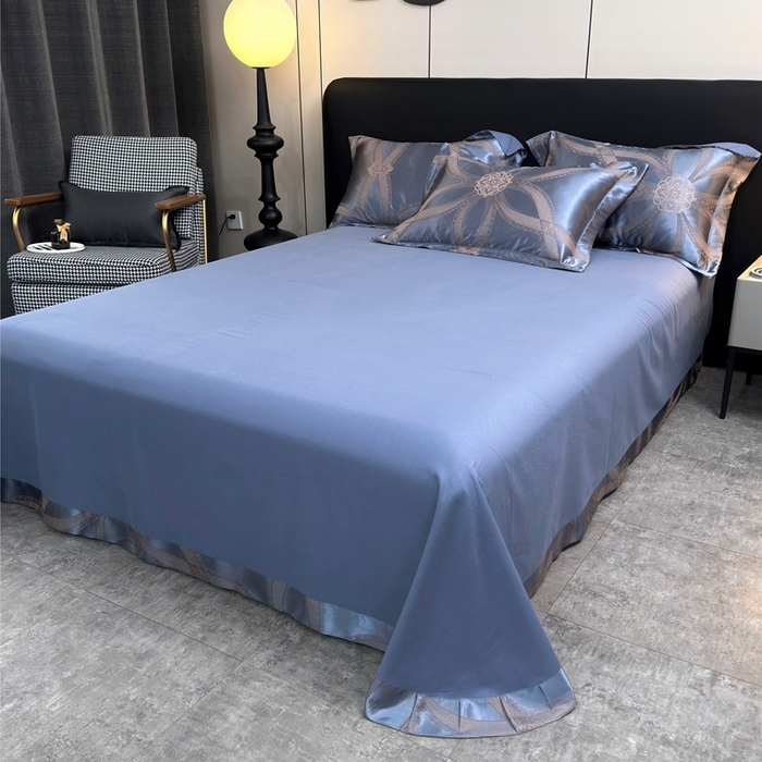 91家纺网 家纺一手货源 找家纺 三沁2024网红直播爆款全棉高精密色织贡缎提花镂空系列四件套 海蓝之谜