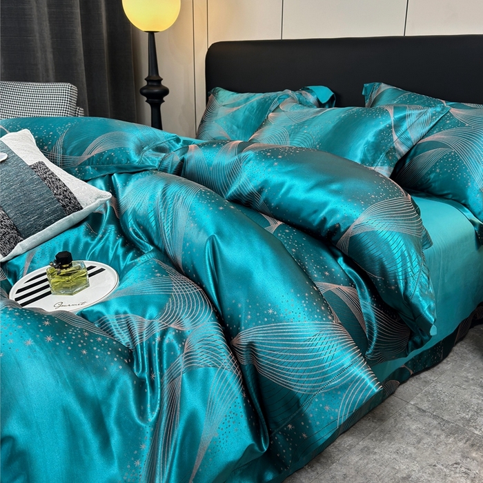 91家纺网 家纺一手货源 找家纺 三沁2024网红直播爆款全棉高精密色织贡缎提花镂空系列四件套 星辰大海