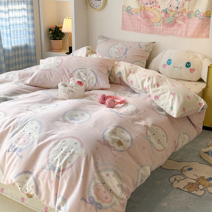 91家纺网 家纺一手货源 找家纺 昔可家纺 2024新款全棉印花四件套 蝴蝶结玉桂