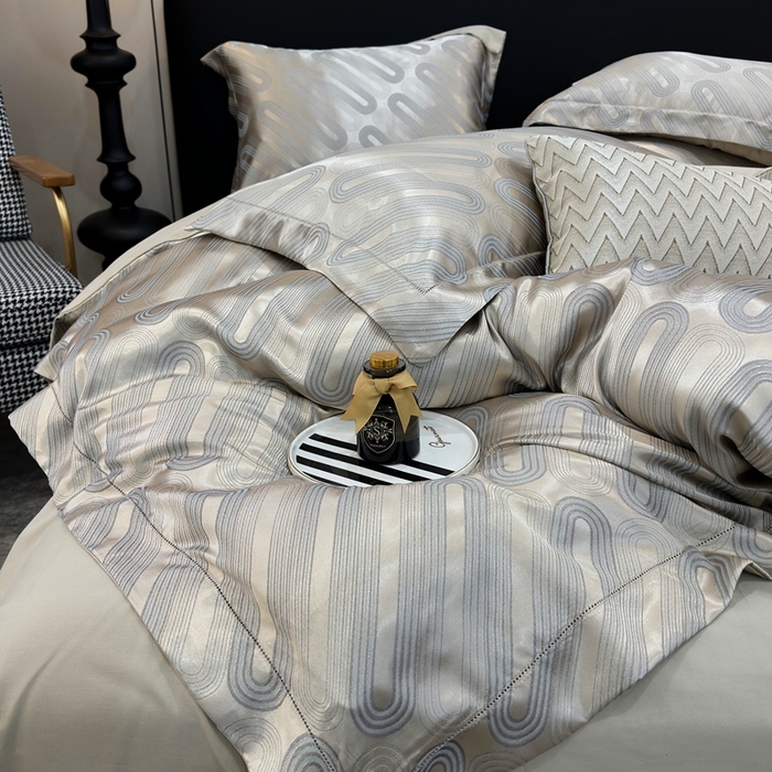 91家纺网 家纺一手货源 找家纺 三沁2024网红直播爆款全棉高精密色织贡缎提花镂空系列四件套 莫比乌斯