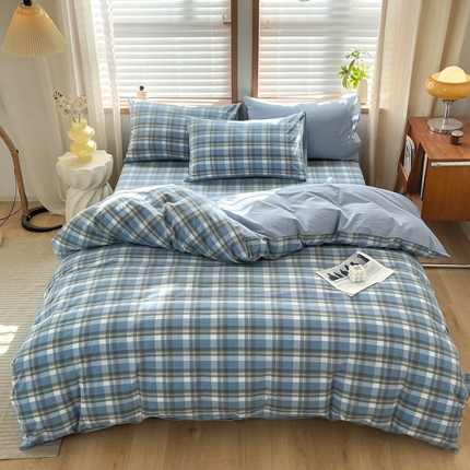 启程家纺 2026新款全棉A类水洗棉多规格四件套单品-四件套 莫妮蓝