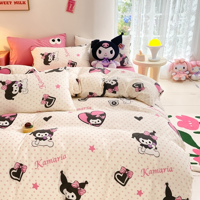 91家纺网 家纺一手货源 找家纺 葡萄家 2024新款双层纱云柔水洗棉萌趣卡通系列四件套（提供买家秀联系客服） 库洛小米
