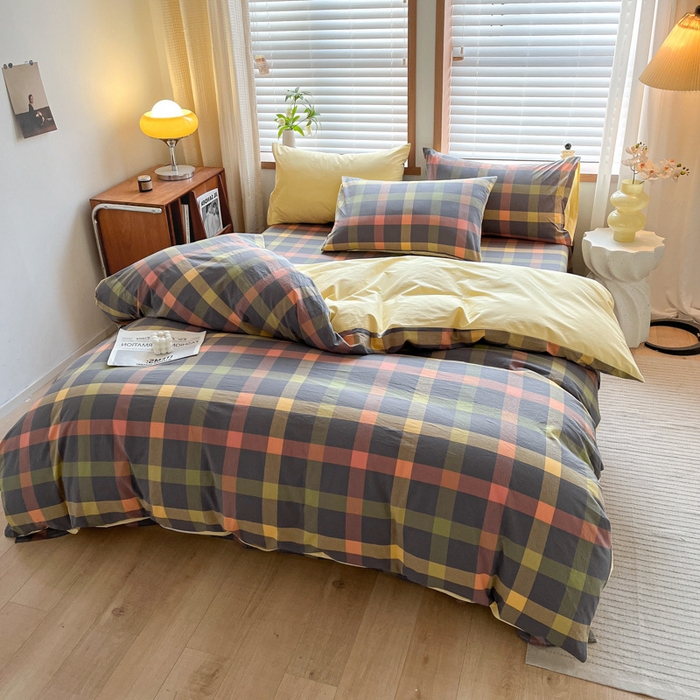 91家纺网 家纺一手货源 找家纺 启程家纺 2026新款全棉A类水洗棉多规格四件套单品-四件套 牛油果灰大格