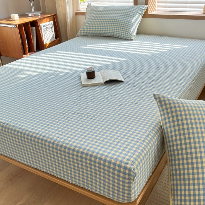 91家纺网 家纺一手货源 找家纺 启程家纺 2026新款全棉A类水洗棉多规格四件套单品-单床笠 蓝黄小格