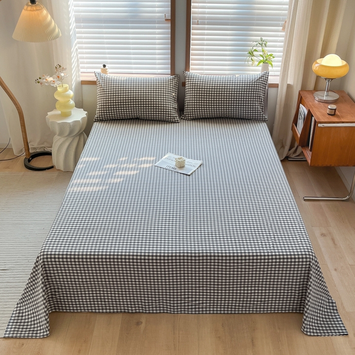 91家纺网 家纺一手货源 找家纺 启程家纺 2026新款全棉A类水洗棉多规格四件套单品-单床单 灰小格