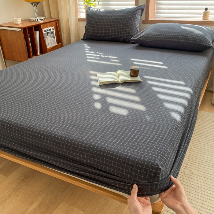 91家纺网 家纺一手货源 找家纺 启程家纺 2026新款全棉A类水洗棉多规格四件套单品-单床笠 灰小方格