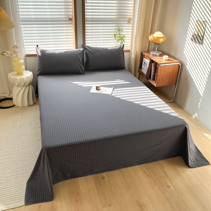 91家纺网 家纺一手货源 找家纺 启程家纺 2026新款全棉A类水洗棉多规格四件套单品-单床单 灰小方格