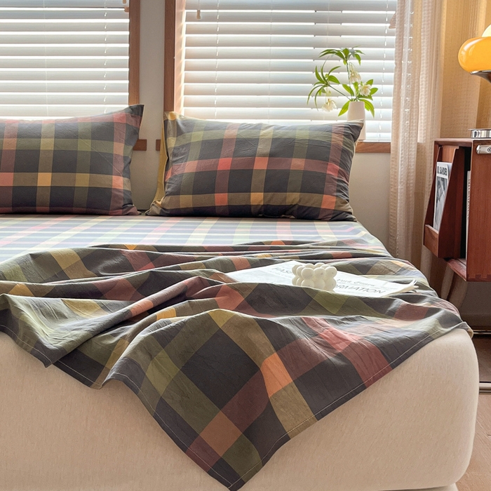 91家纺网 家纺一手货源 找家纺 启程家纺 2026新款全棉A类水洗棉多规格四件套单品-单床单 牛油果灰大格