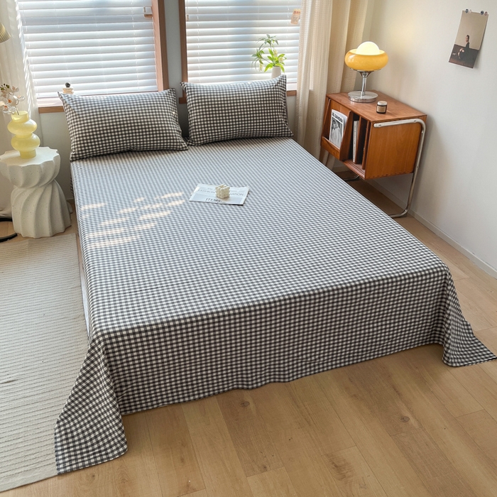 91家纺网 家纺一手货源 找家纺 启程家纺 2026新款全棉A类水洗棉多规格四件套单品-单床单 灰小格