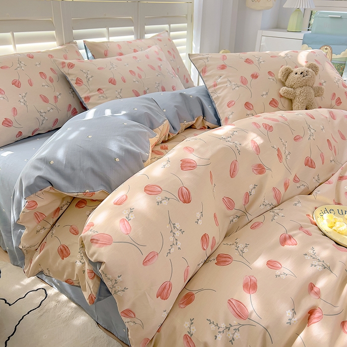 91家纺网 家纺一手货源 找家纺 百寐2024新款小清新碎花卡通13372全棉四件套纯棉床单床笠款 香约