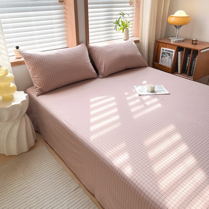 91家纺网 家纺一手货源 找家纺 启程家纺 2026新款全棉A类水洗棉多规格四件套单品-单床单 粉小方格