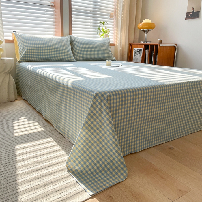 91家纺网 家纺一手货源 找家纺 启程家纺 2026新款全棉A类水洗棉多规格四件套单品-单床单 蓝黄小格