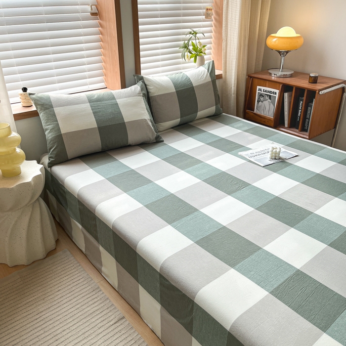 91家纺网 家纺一手货源 找家纺 启程家纺 2026新款全棉A类水洗棉多规格四件套单品-单床单 绿大格