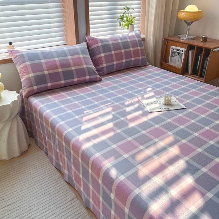 91家纺网 家纺一手货源 找家纺 启程家纺 2026新款全棉A类水洗棉多规格四件套单品-单床单 爱格紫