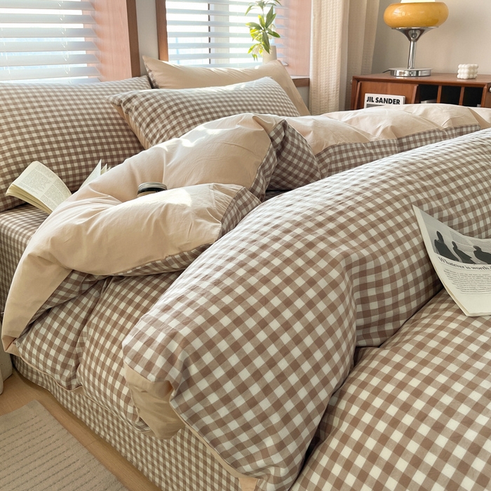 91家纺网 家纺一手货源 找家纺 启程家纺 2026新款全棉A类水洗棉多规格四件套单品-四件套 米小格