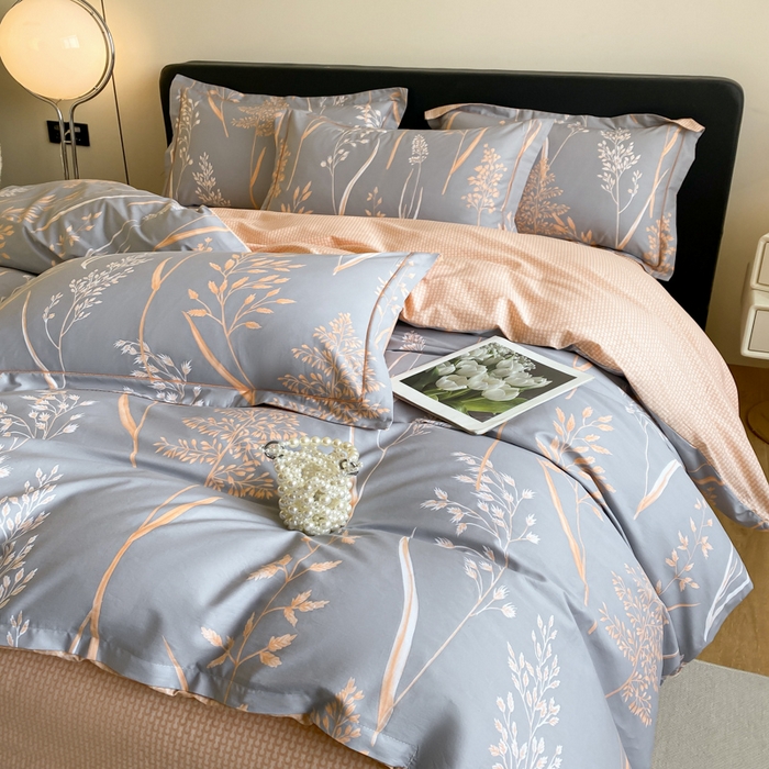 91家纺网 家纺一手货源 找家纺 格里芬家纺 2025新款全棉四件套13376纯棉印花四件套 米洛-灰